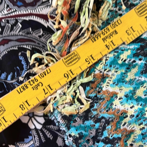 Artsy boho fringe multicolored whimsical floral pattern vest - Picture 11 of 12